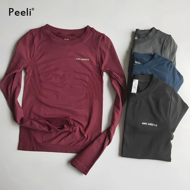 Peeli Long Sleeve Yoga Shirts Running T Shirt