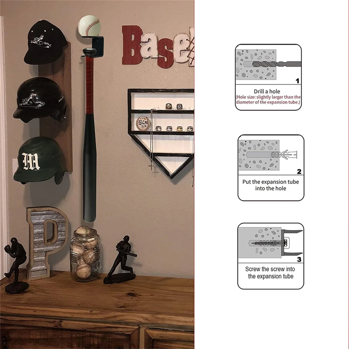 2pcs Vertical Baseball Bat Display Wall Mount